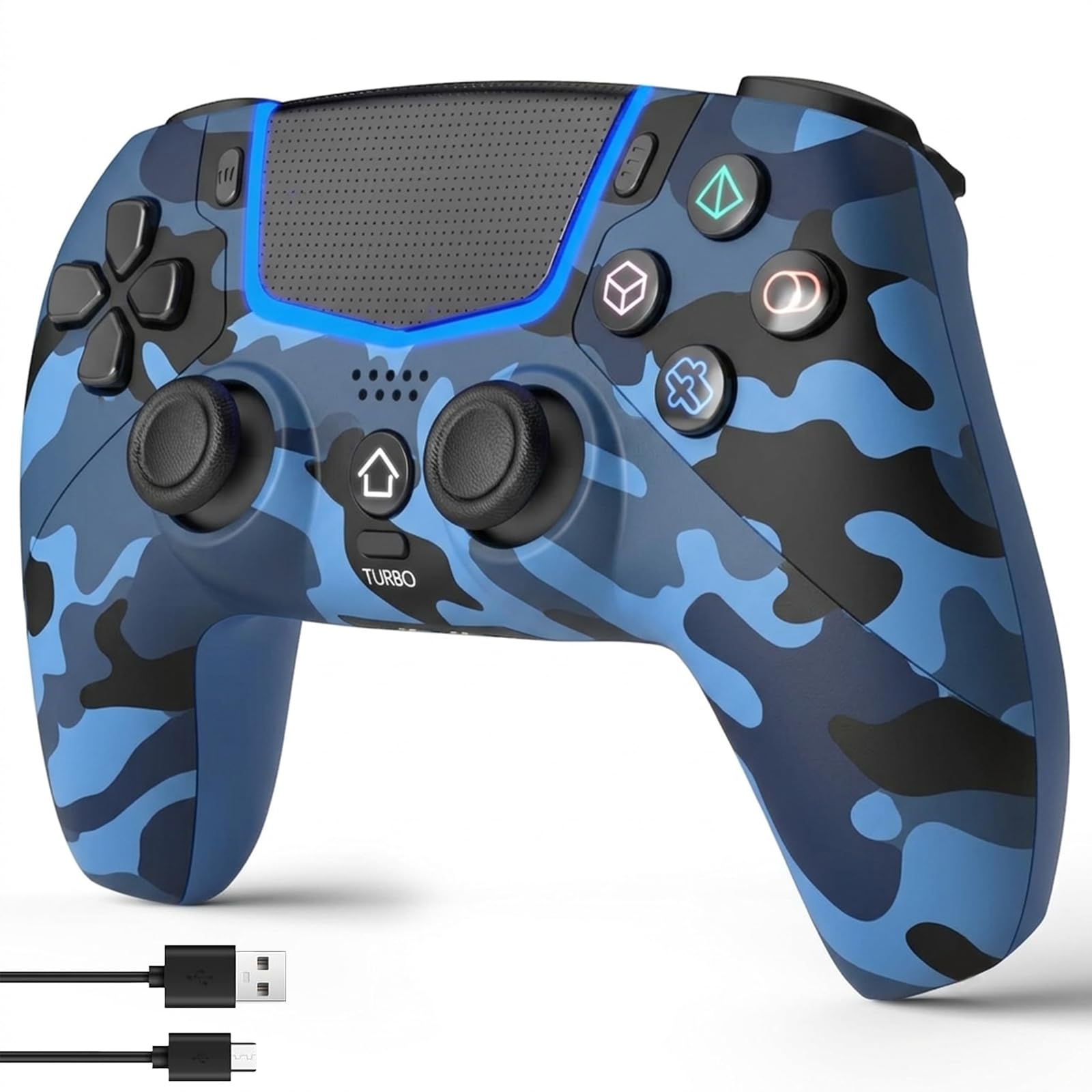 linhugame Wireless Controller for PS5/Pro/Slim/PC -Camo Blue | Hall Joysticks/Turbo/6-Axis Gyro/Touchpad/3.5mm Audio Jack/Speaker/Compatible with original charging dock