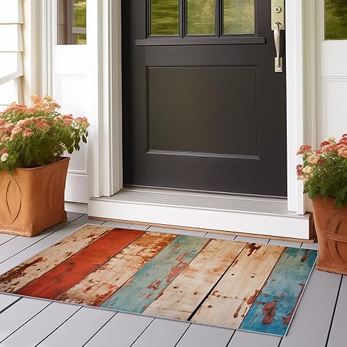 Miniatura 3 de Runner Rug 3'x10' Kitchen Hallway Runner Printed Vintage Wooden Board Distressed, Washable Rugs Soft Non-Slip Low Pile Runners Floor Mat Stain