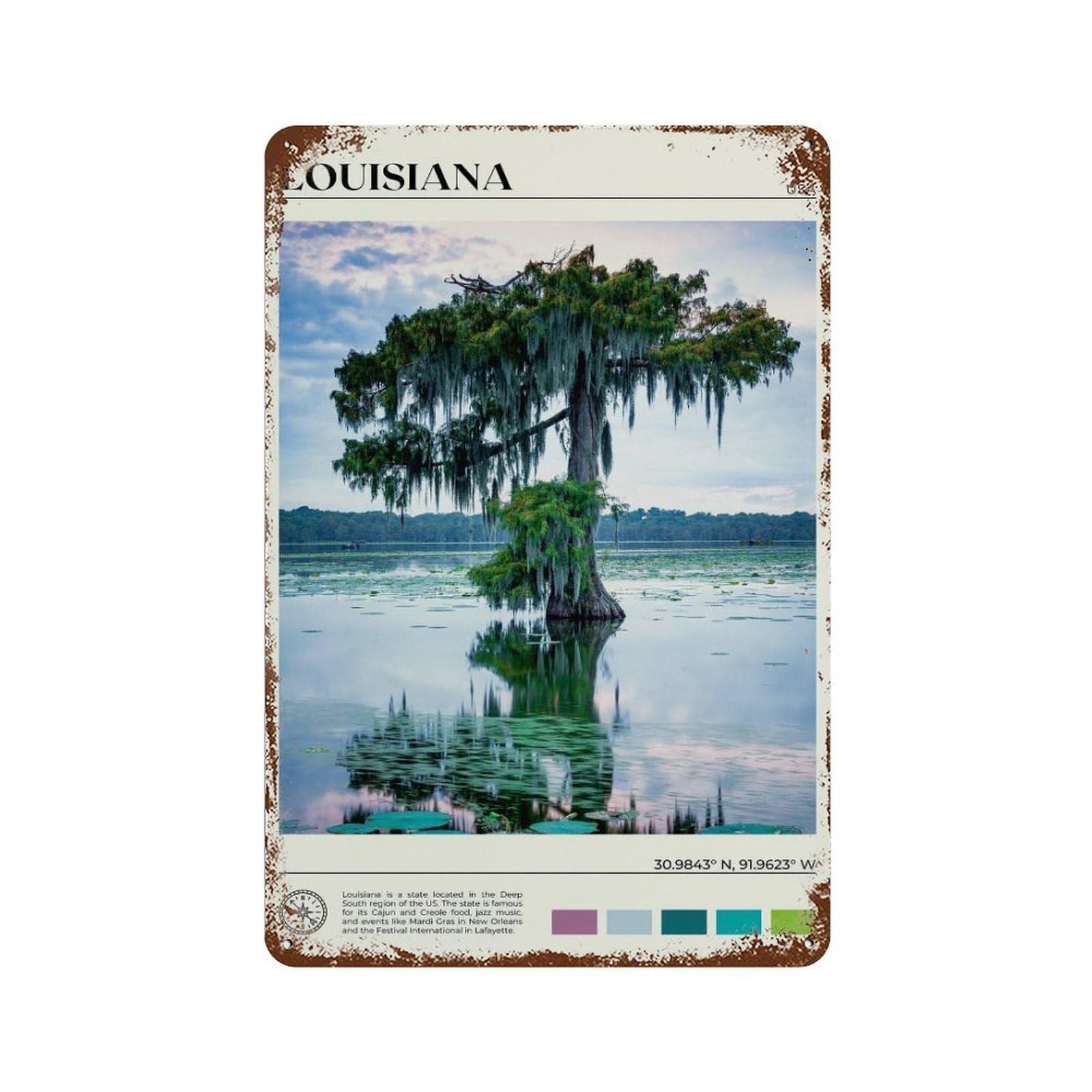 xiaoxiaoshen Real Photo Louisiana Decor USA Wall Decor Art Metal Tin Poster Modern Home Decor Art Home Bar Shop Decorations Vintage Sign 30x20cm
