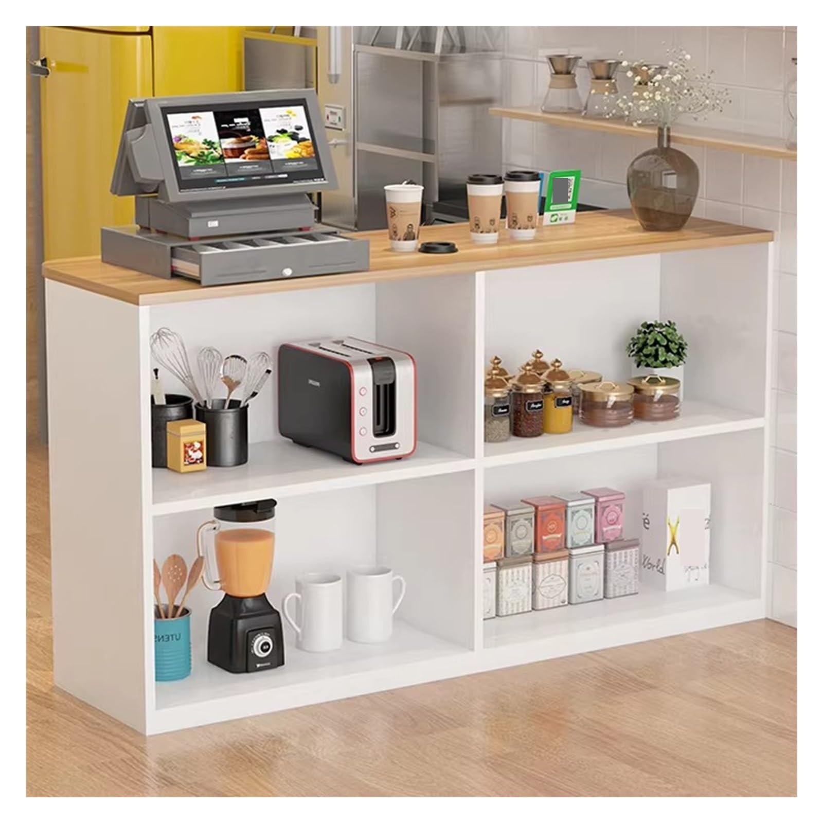 Isla de Cocina de Almacenamiento Abierto con estantes de 2 Niveles, aparador Moderno, gabinete Buffet