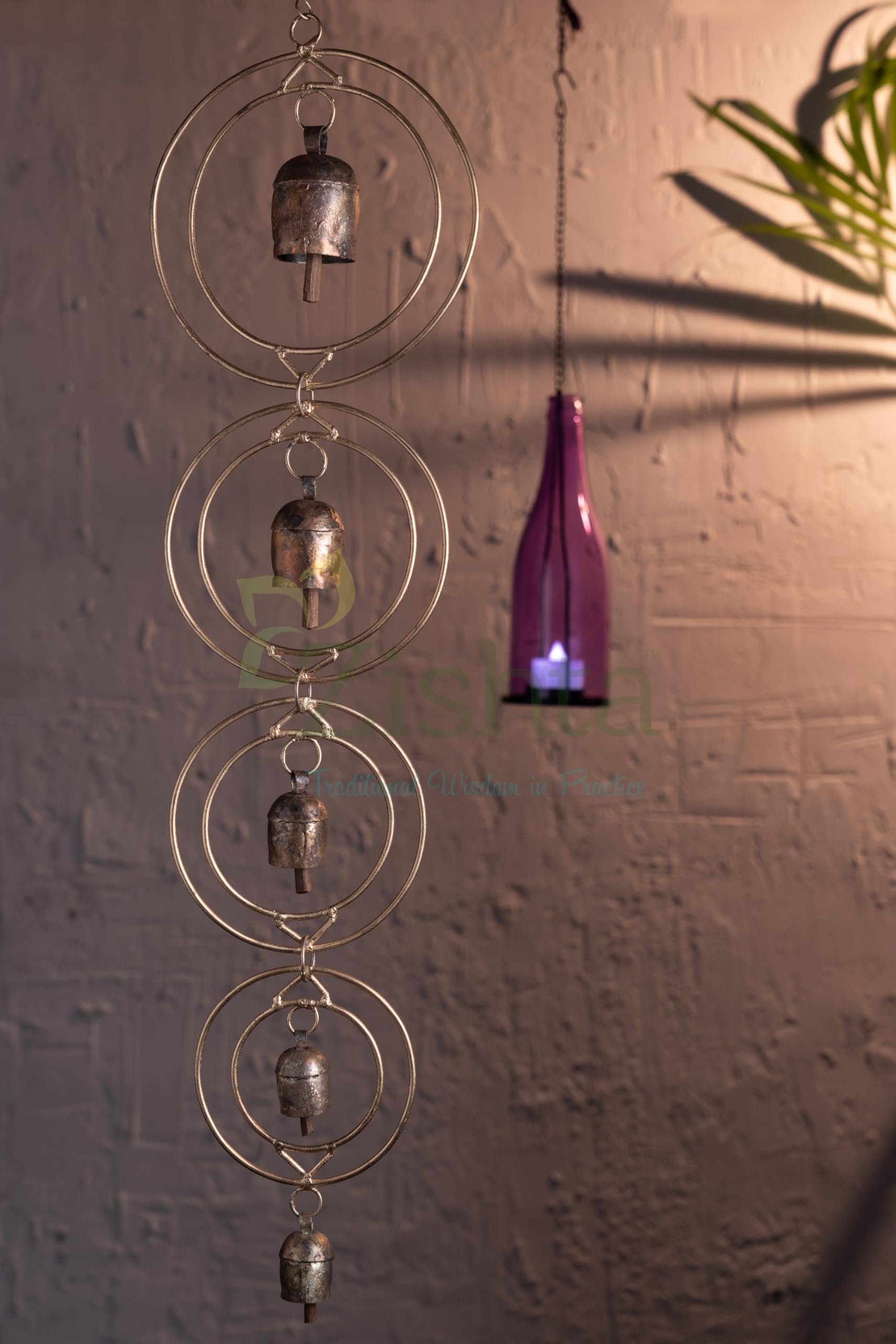 Zishta Golring 5 Copper Wind Chimes for Home | Perfect for Home Decor, Gifting | - (5 Bells)