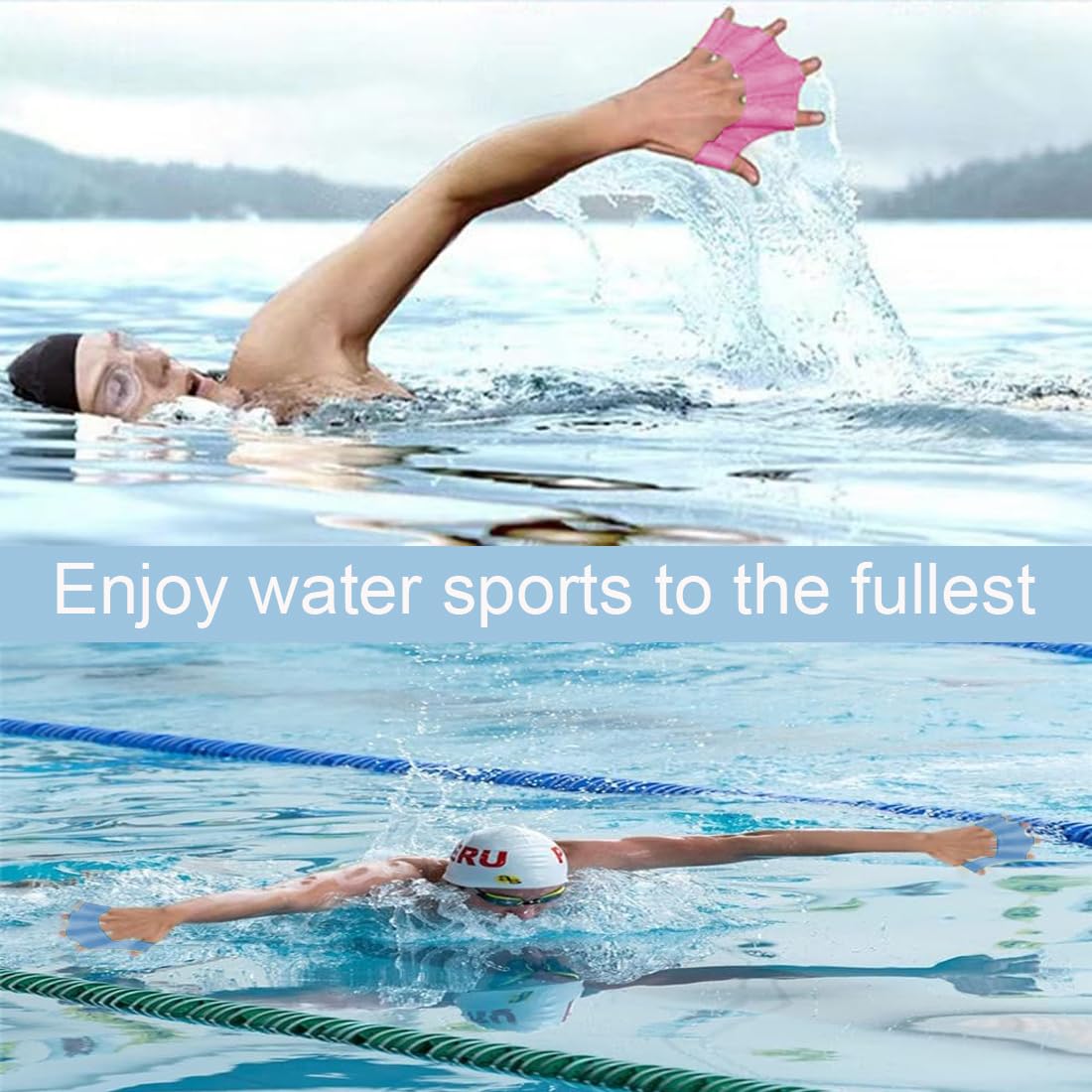 2 paires de gants de natation, palmes d'entraînement de natation, gants de plongée en silicone, gants d'eau, gants de natation avec palmes pour la natation et la plongée