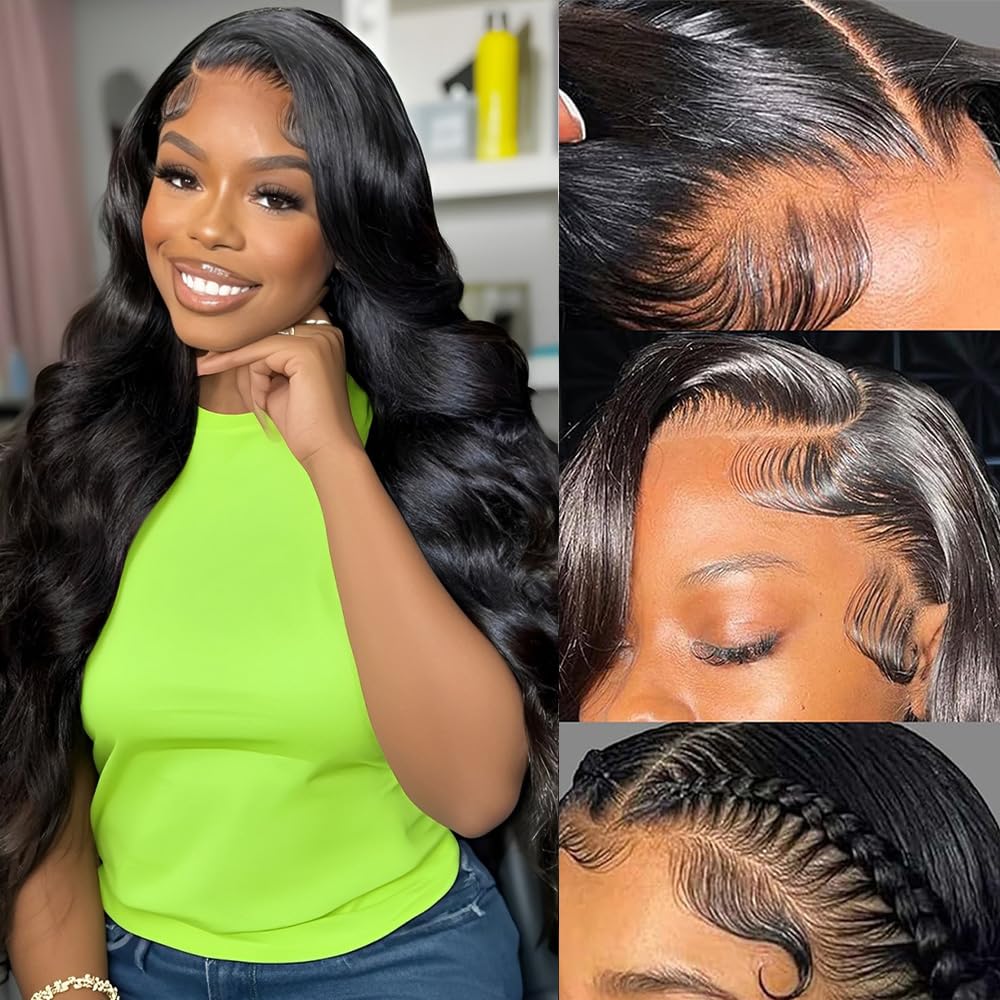 annione 30 Inch 13x6 Lace Front Wigs Human Hair 200% Density Real Human Hair Wig Body Wave HD Lace Frontal Wigs Pre Plucked Transparent Lace Natural