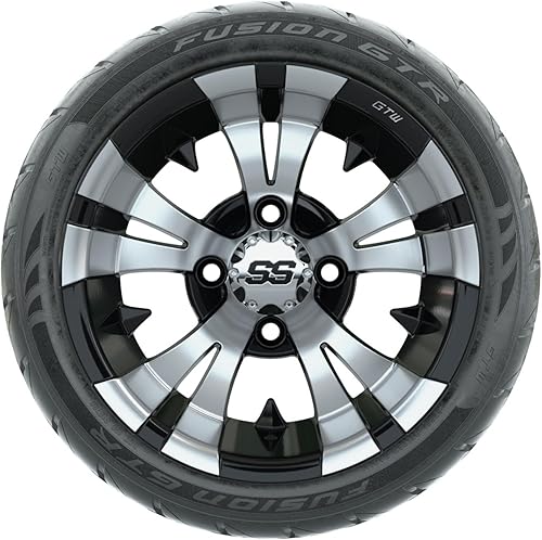 Miniatura 5 de GTW Combo de ruedas y neumáticos para carrito de golf de 12 pulgadas  GTW Vampire mecanizadasruedas negras en neumáticos radiales 21540-R12 (19