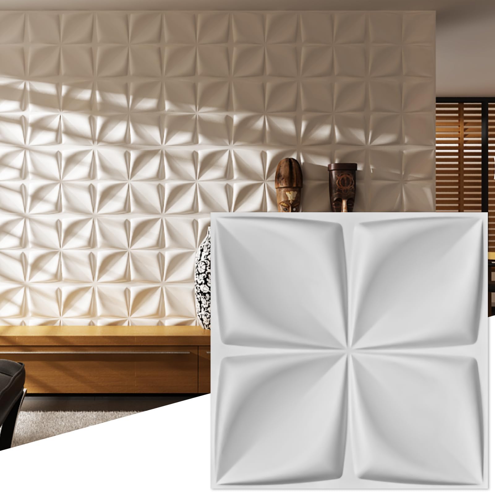 Art3d Decorative 3D Wall Panels Cornus Angustata Design - Plantfiber, 12 Tiles 32 SF