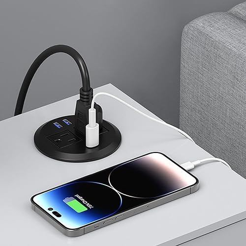 Vista 4 de Ojal de alimentación empotrado con salidas de CA, puerto USB-C de carga rápida de 20 W - Montaje empotrado para escritorio, toma de escritorio Negro
