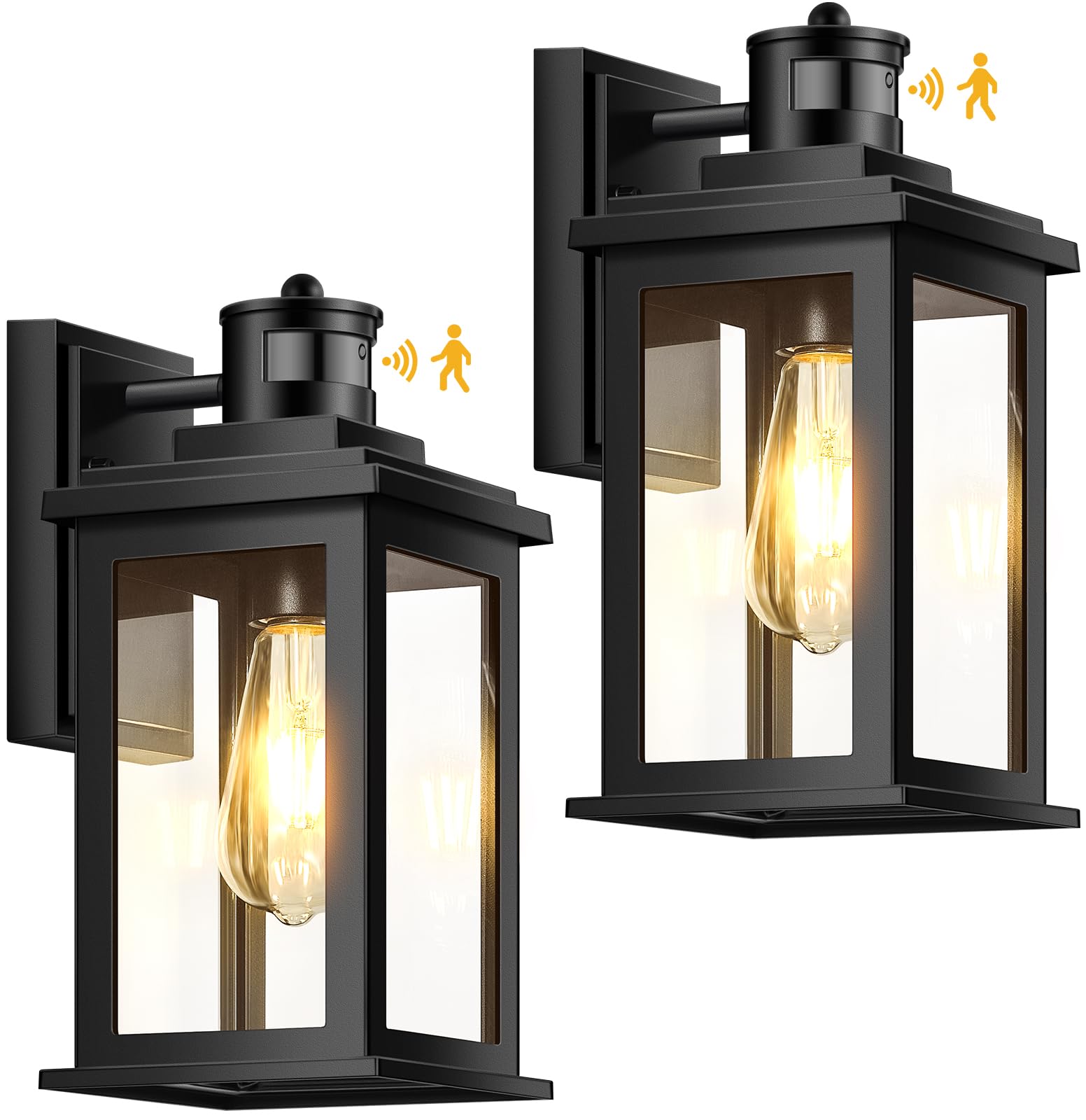 VIANIS Motion Sensor Outdoor Light, 2 Packs Exterior Lights for House, Black Waterproof Dusk to Dawn Outside Porch Lights Lantern for Garage, Patio, Doorway, Anti-Rust