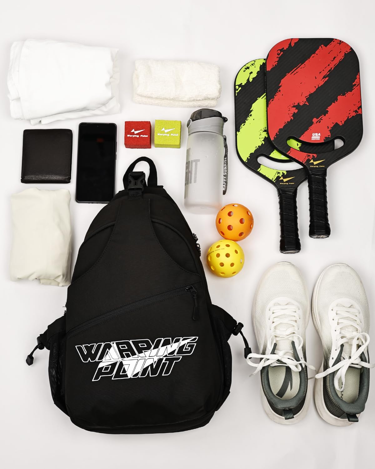 Warping Point Bolsa de pickleball, mochila cruzada ajustable de gran capacidad para mujeres y hombres, bolsa de pádel con capacidad para 2 a 4 paletas con múltiples compartimentos, gancho de valla de