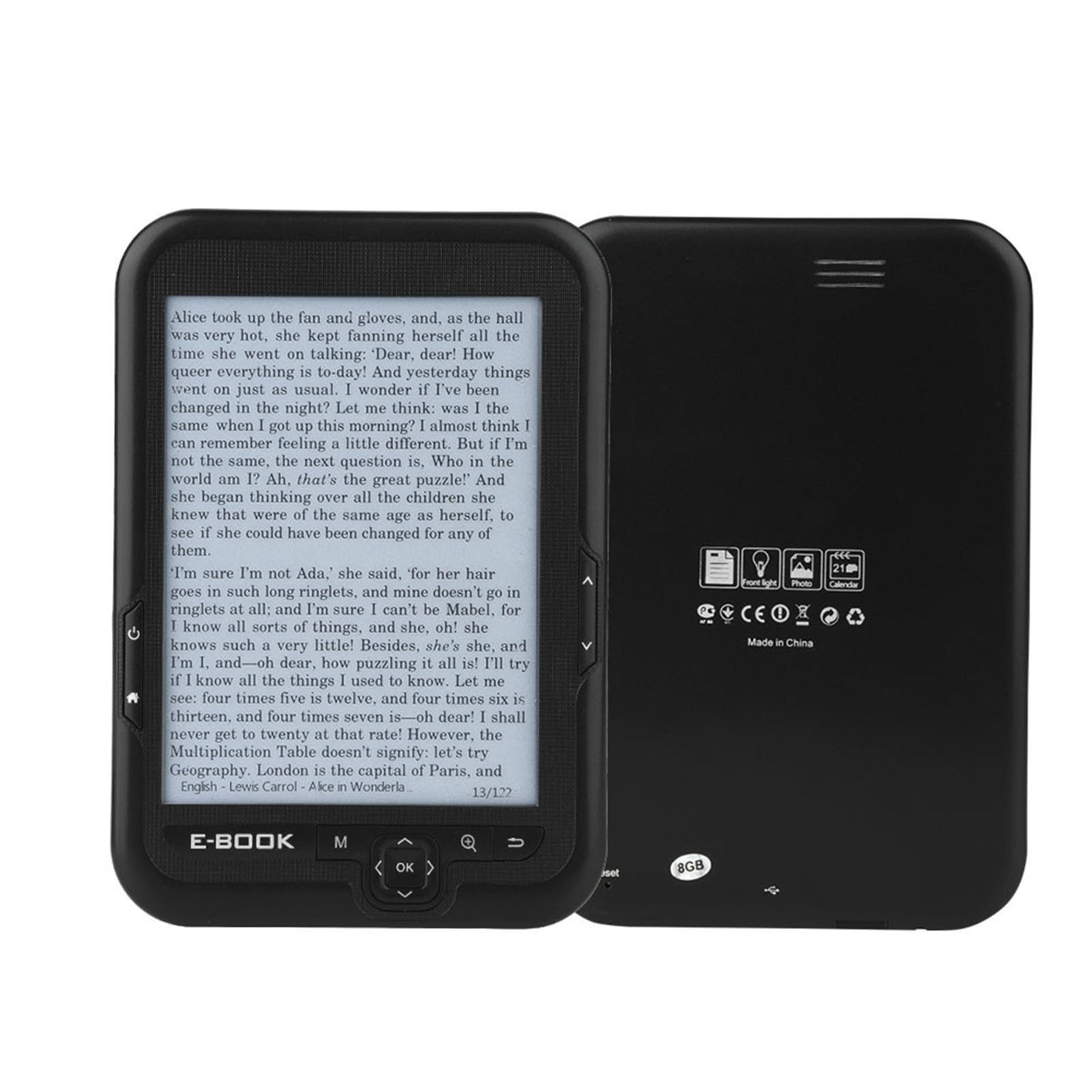 E Book Reader, E Book Reader 16GB 6 Pulgadas Pantalla 300DPI Pantalla de Tinta Electrónica Resolución de 1024 X 768 para BK-6006 para el Hogar(Negro, 8G)