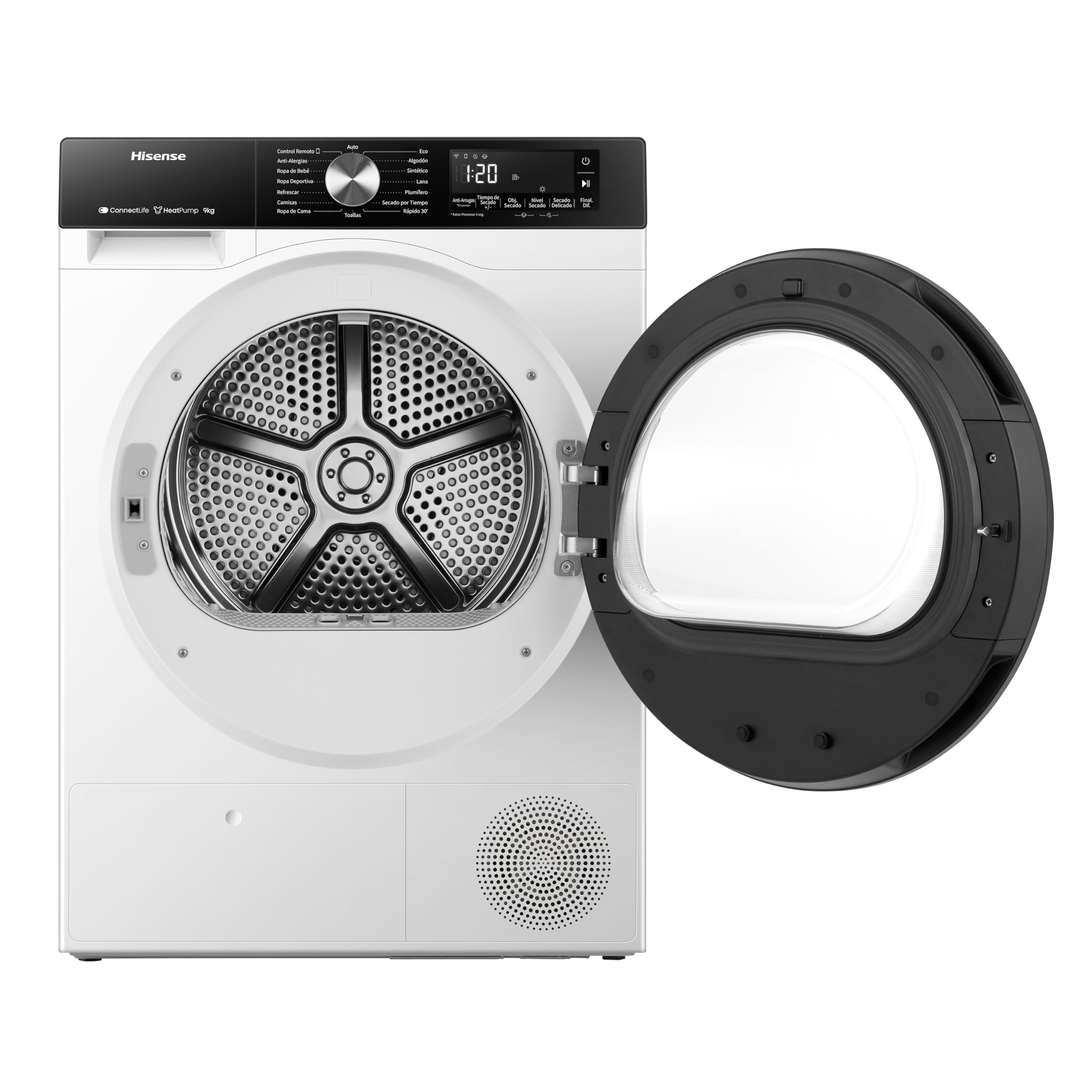Hisense DH3S902BWCC - Secadora 9Kg, Clase C, Fondo 59cm, Secado Automático, Secado Rápido 30', Smart Pair, Antiarrugas, Bomba de Calor, Allergy Care, Blanco