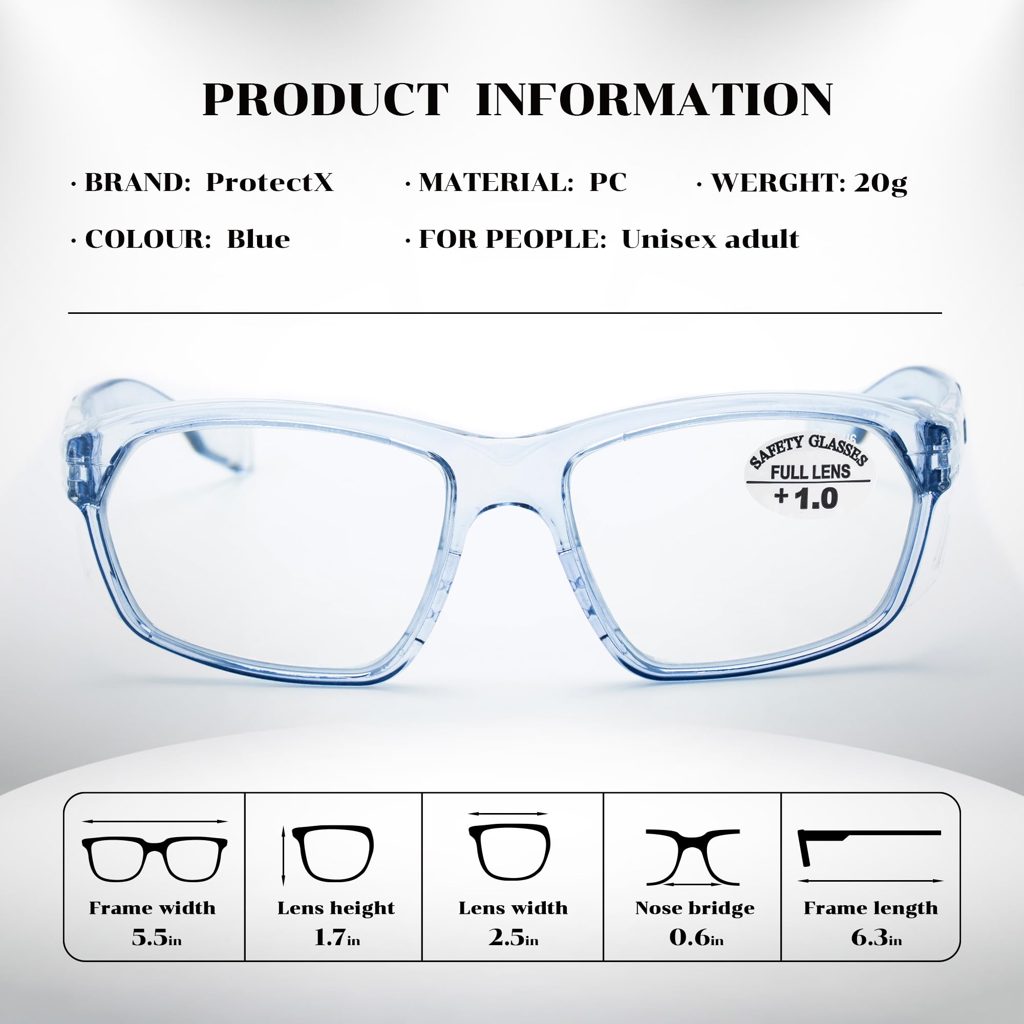 ProtectX Elegantes gafas de seguridad antivaho y arañazos con protección UV para lectores, gafas ligeras para hombres y mujeres