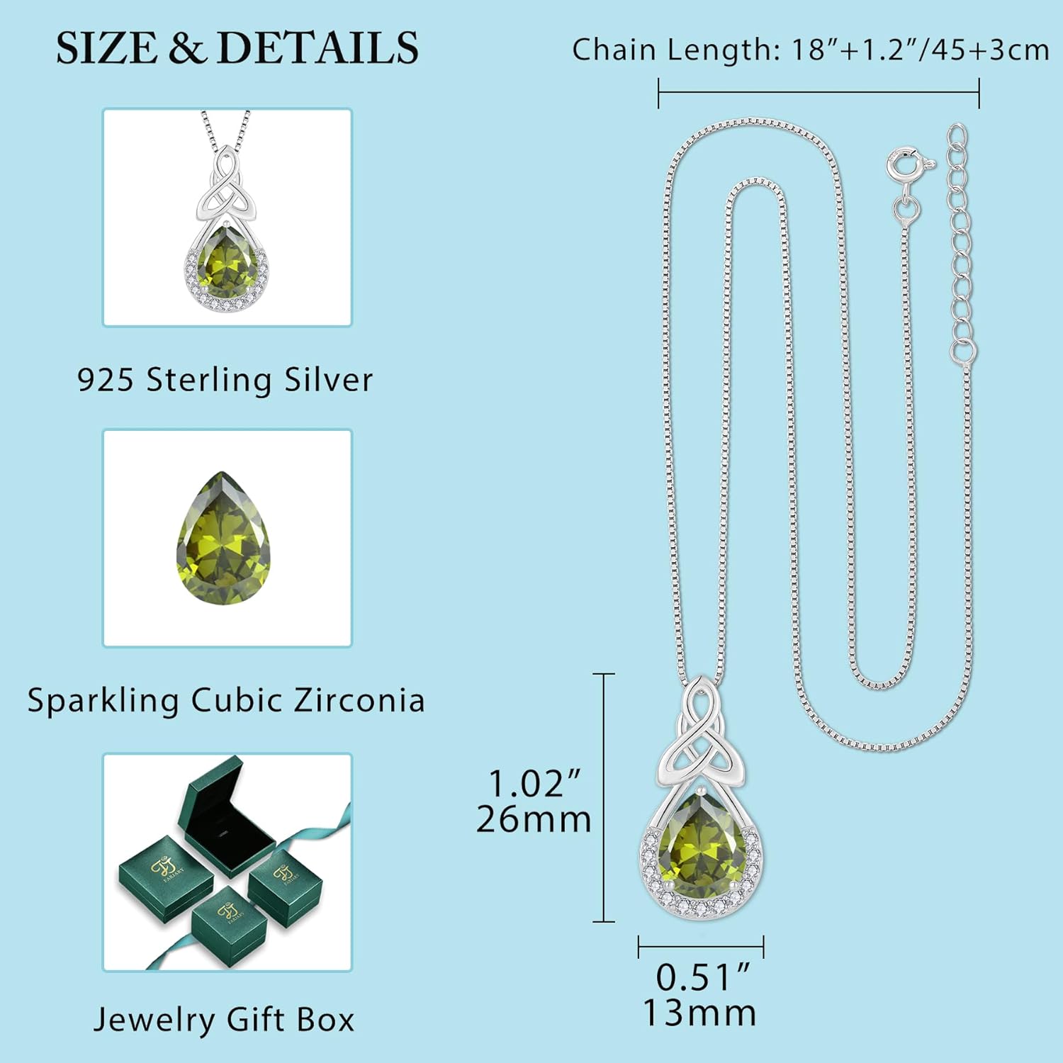 FJ Celtic Knot Necklace 925 Sterling Silver Infinity Teardrop Birthstone Pendant Irish Good Luck Jewelry for Women - Image 5