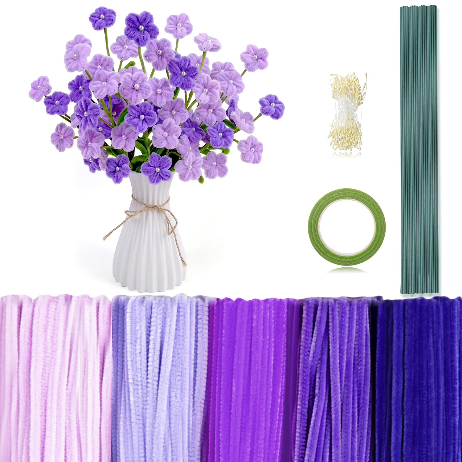 Peryiter 371 Pcs Pipe Cleaners Set, Floral Supplies, Purple