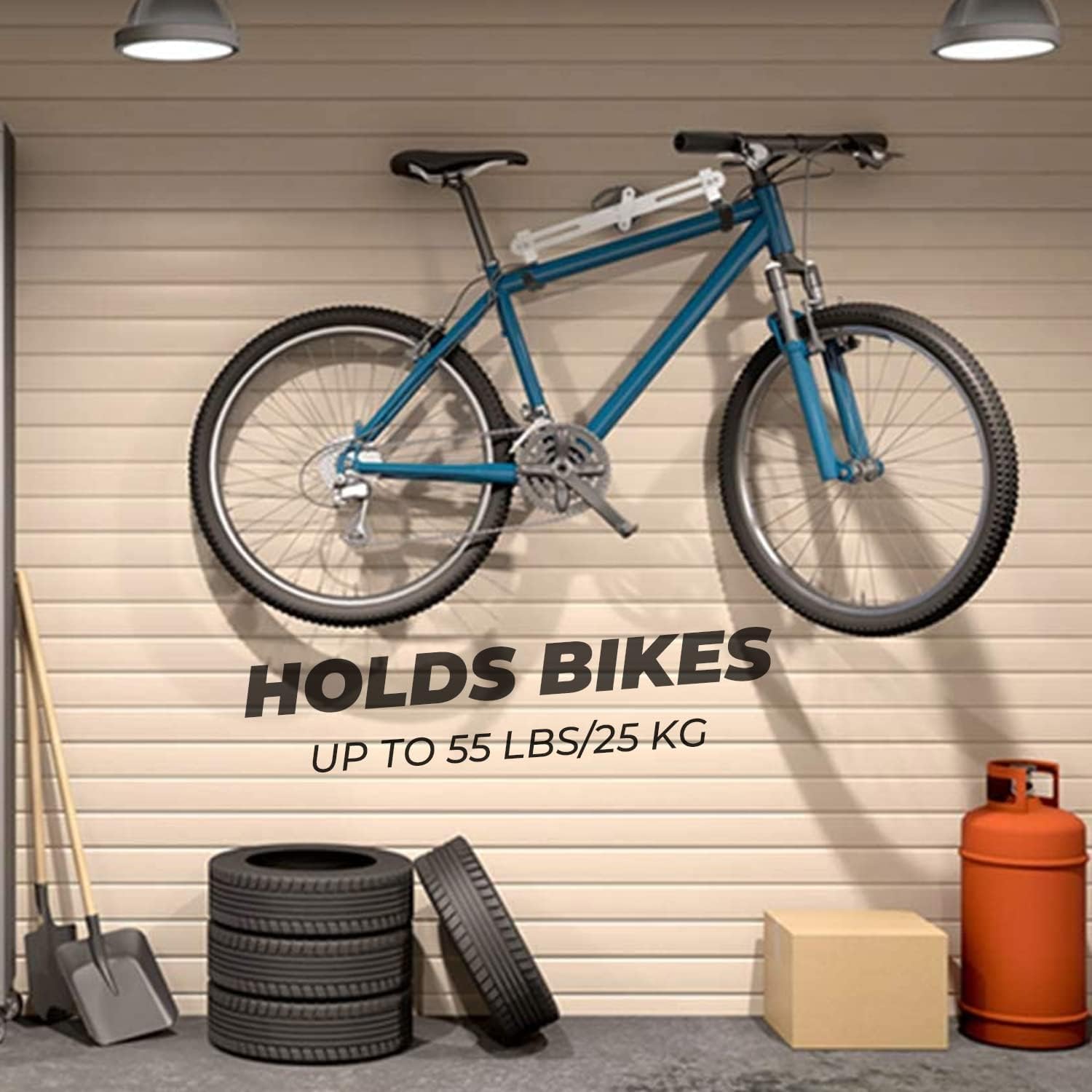 Sportneer Bike Wall Mount, Adjustable Horizontal Indoor Storage Rack for Bicycle, Heavy Duty Metal Cycling Hanging Hook in Garage or Home for Road, Mountain, Kids Bikes