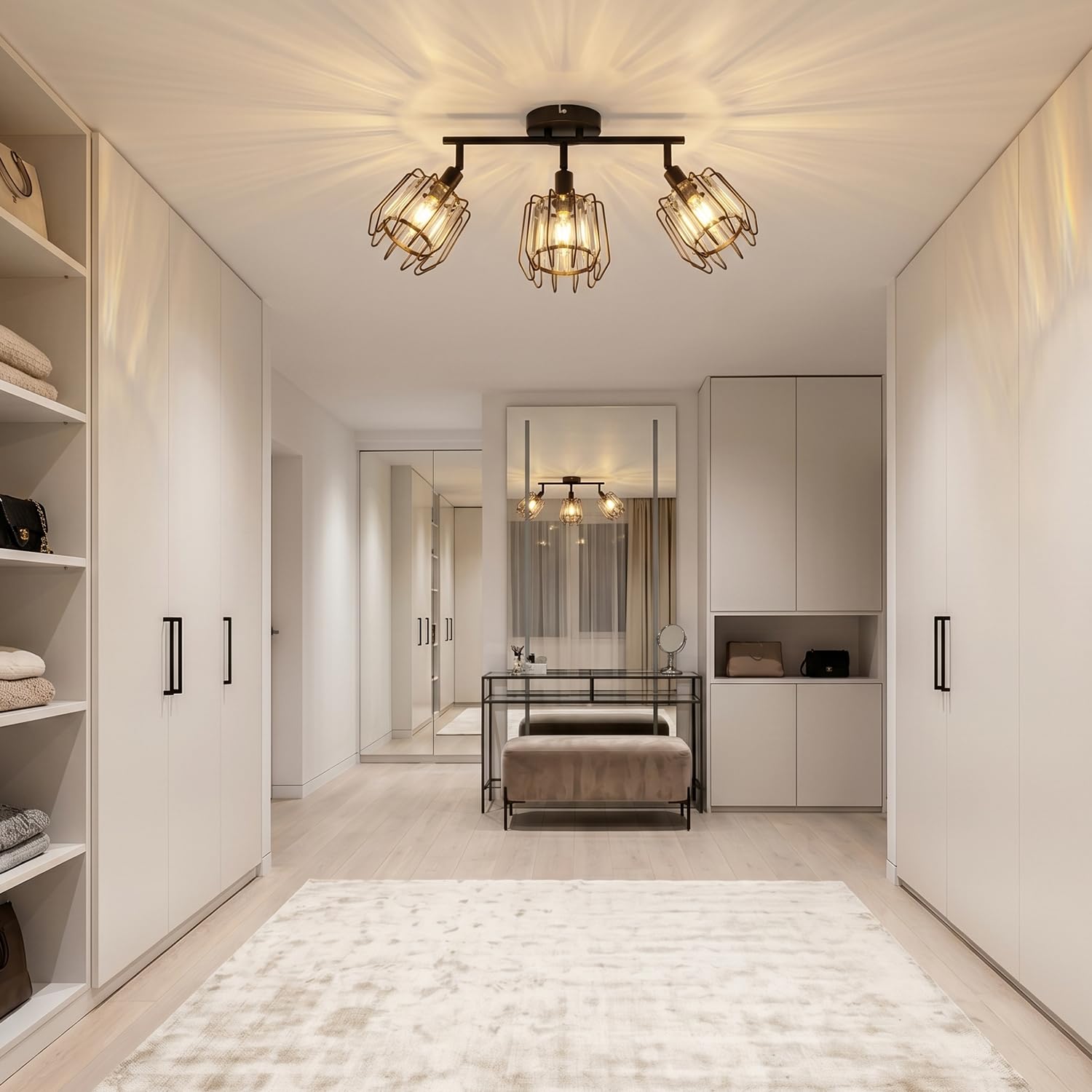 LVWIT Lampara Techo Con 3 Focos, Focos LED Interior Techo Giratorios E14, Lámparas de Techo Negro con Pantalla de Cristal, Foco de Interior Iluminación para Dormitorio,Pasillo, Recibidor(Sin Bombilla)