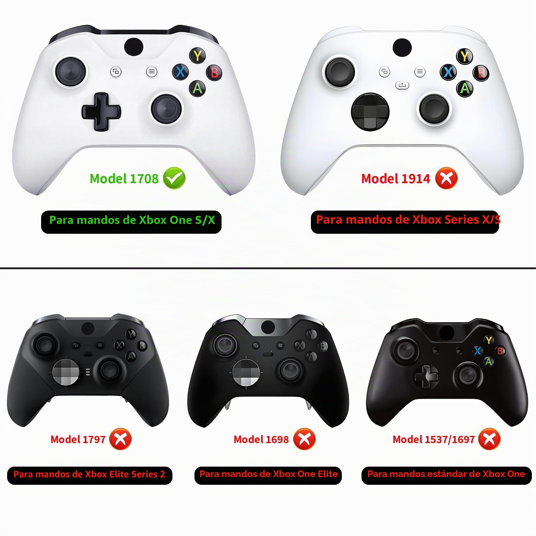 eXtremeRate Agarre Antideslizante para Xbox One S/X Mando Accesorios Empuñaduras Asa Izquierda Derecha Mango de reemplazo Carcasa de Grip para Xbox One X S Control-Model 1708 (Negro)