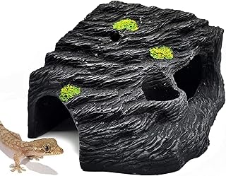 Hamiledyi Reptile Hideout Cave Resin Rock Lizard Hideaway Cave Aquarium Terrarium Decoration for Leopard Gecko Cichlids Spiders Lizards Betta Fish