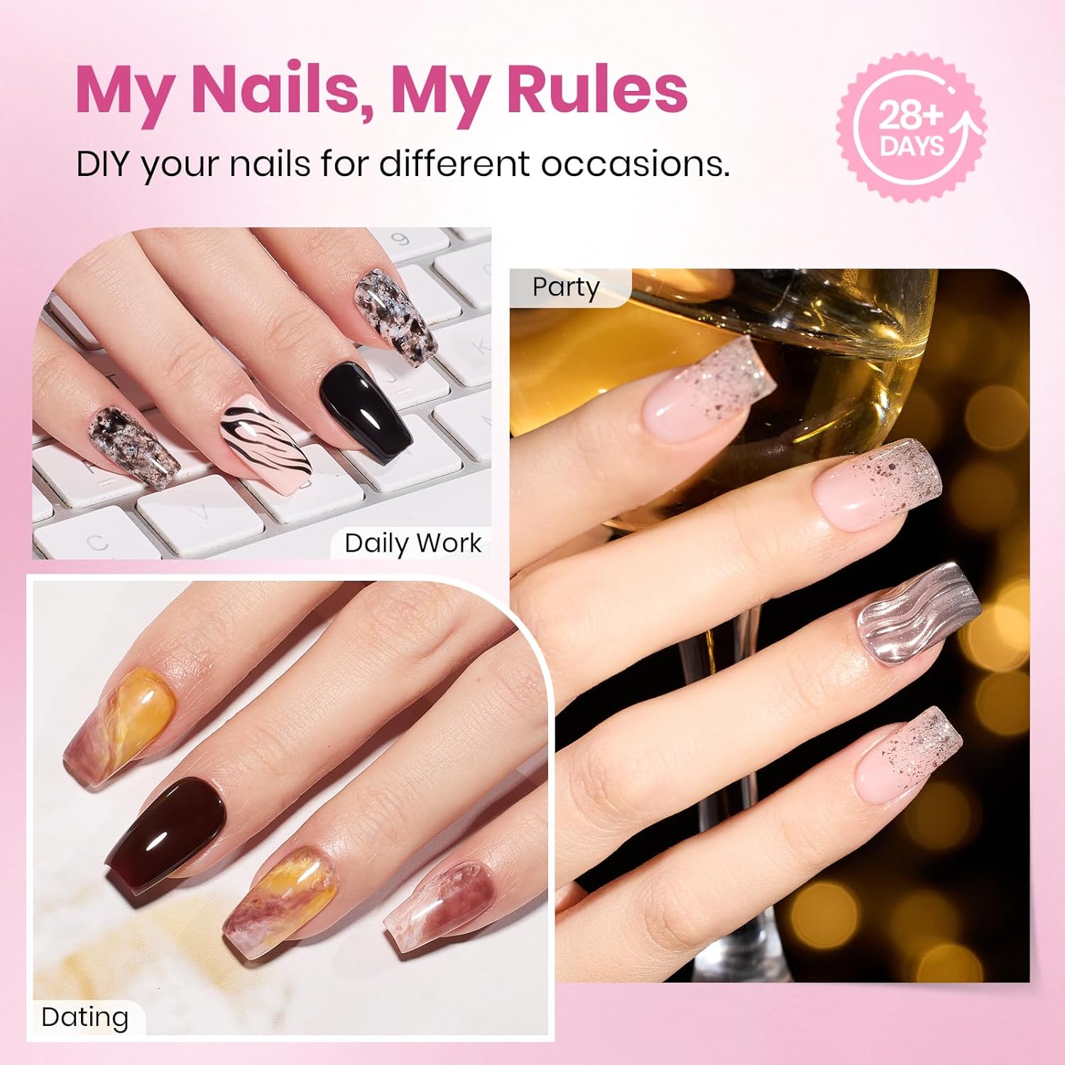 Beetles Gel Nail Polish Kit with U V Light with Gel Nail Tips Flat-X - Square Coffin Short, 320pcs 16 Sizes, Pre-Etched Half Matte