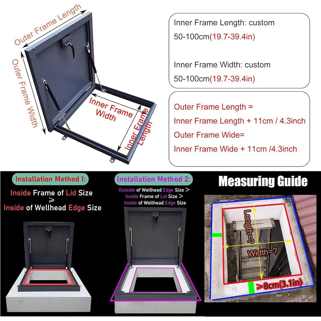 Trampilla De Acero Galvanizado Con Recubrimiento En Polvo, Trampilla De Acceso Al Techo, Tragaluz Para Techo, Tapa De Trampilla De Mantenimiento De Techo, Ventana De Techo,65×65cm