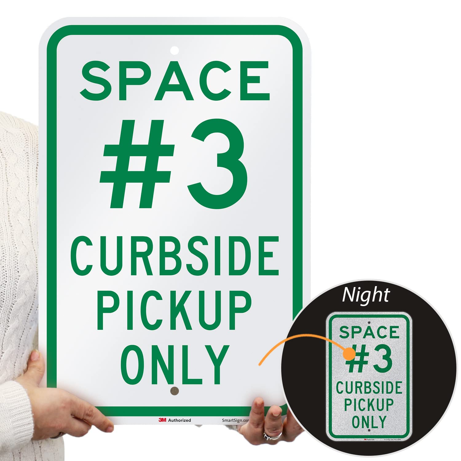 SmartSign "Space #3 Curbside Pickup Only" cartel | 12" x 18" 3M Aluminio reflectante de grado de ingeniería