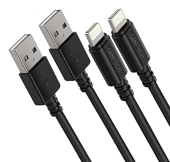 CZARTECH USB Data Sync & Charging Cable Compatible with i-Phone, i-Pad Air, i-Pad Mini (1 Meter, Pack of 2) - (Black)