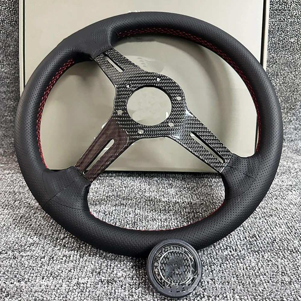 Volante da Corsa Universale,Volante Sportivo Volante da corsa sgancio rapido 14 pollici in fibra di carbonio con supporto poco profondo concavo