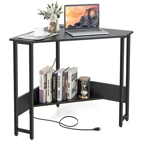 Tangkula Corner Desk with Power Outlet & USB Ports, Triangle