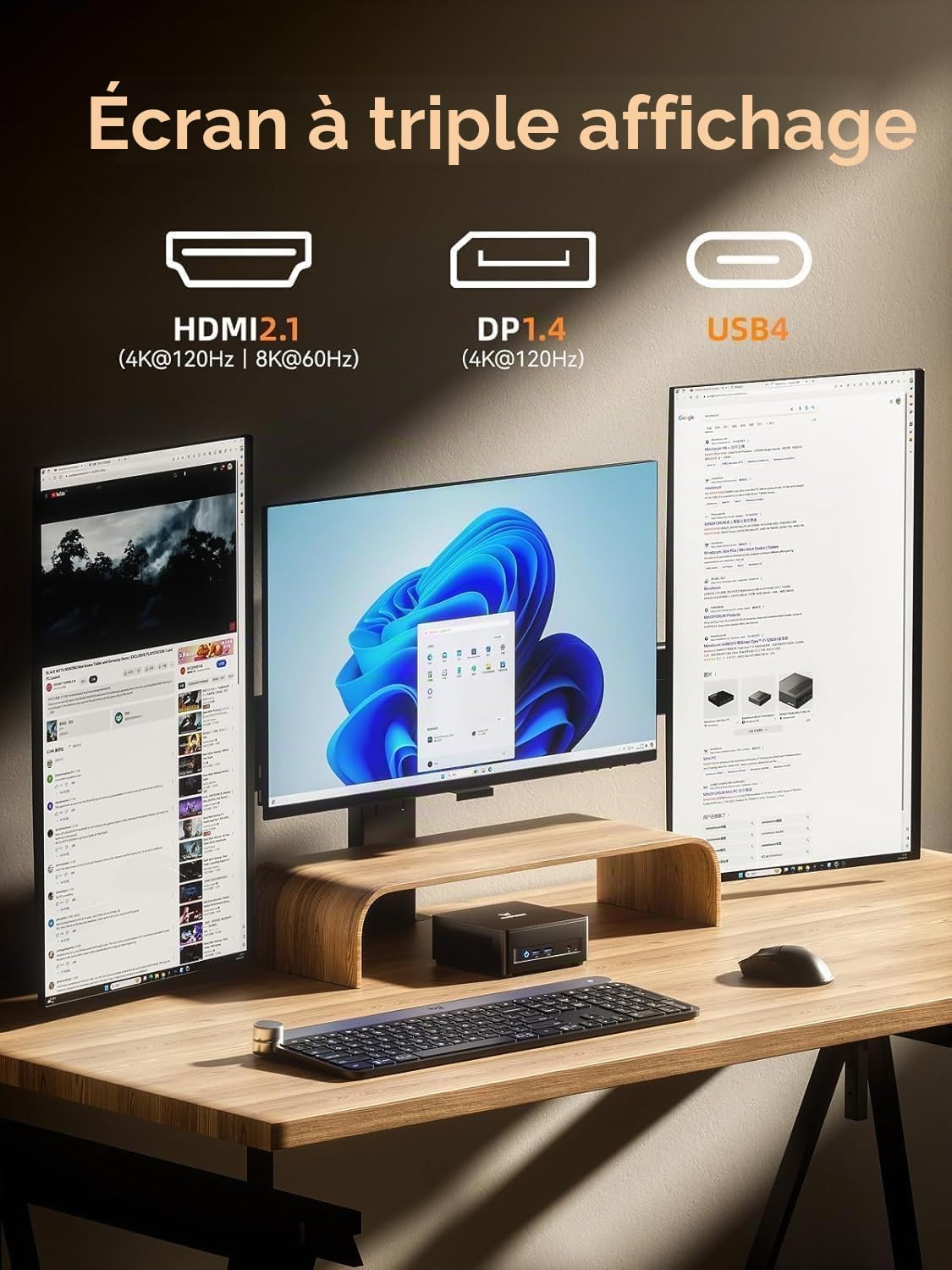 MINIS FORUM UM690L Mini PC Portable, AMD Ryzen 9 6900HX (8 cœurs/16 Threads, jusqu'à 4,9 GHz), 16 Go LPDDR5 et SSD PCIe 4.0 de 512 Go, DP/HDMI 2.1/USB4, 4 x USB A, Wi-FI 6E/BT 5.2