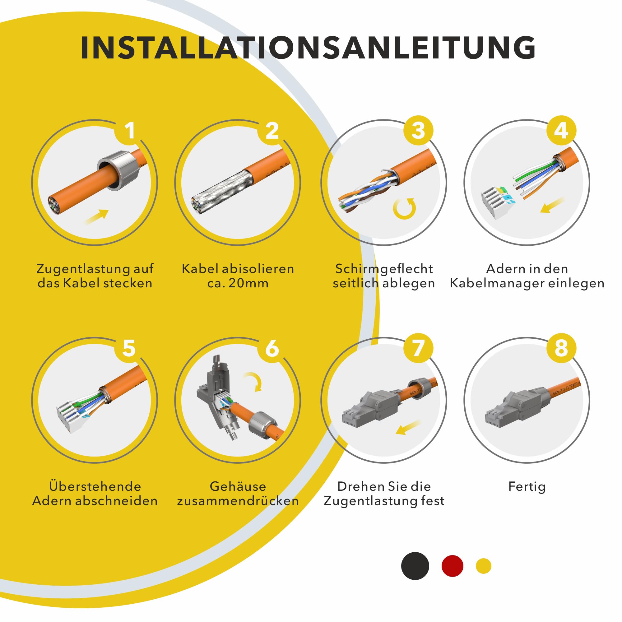 RedStar24 Connettore RJ45 senza attrezzi CAT 7 - Connettore di rete per cavo di posa AWG 22-24 - Cavo di rete LAN CAT7 CAT6a - schermato - LSA convertibile - 10 Gbps - 6 pezzi