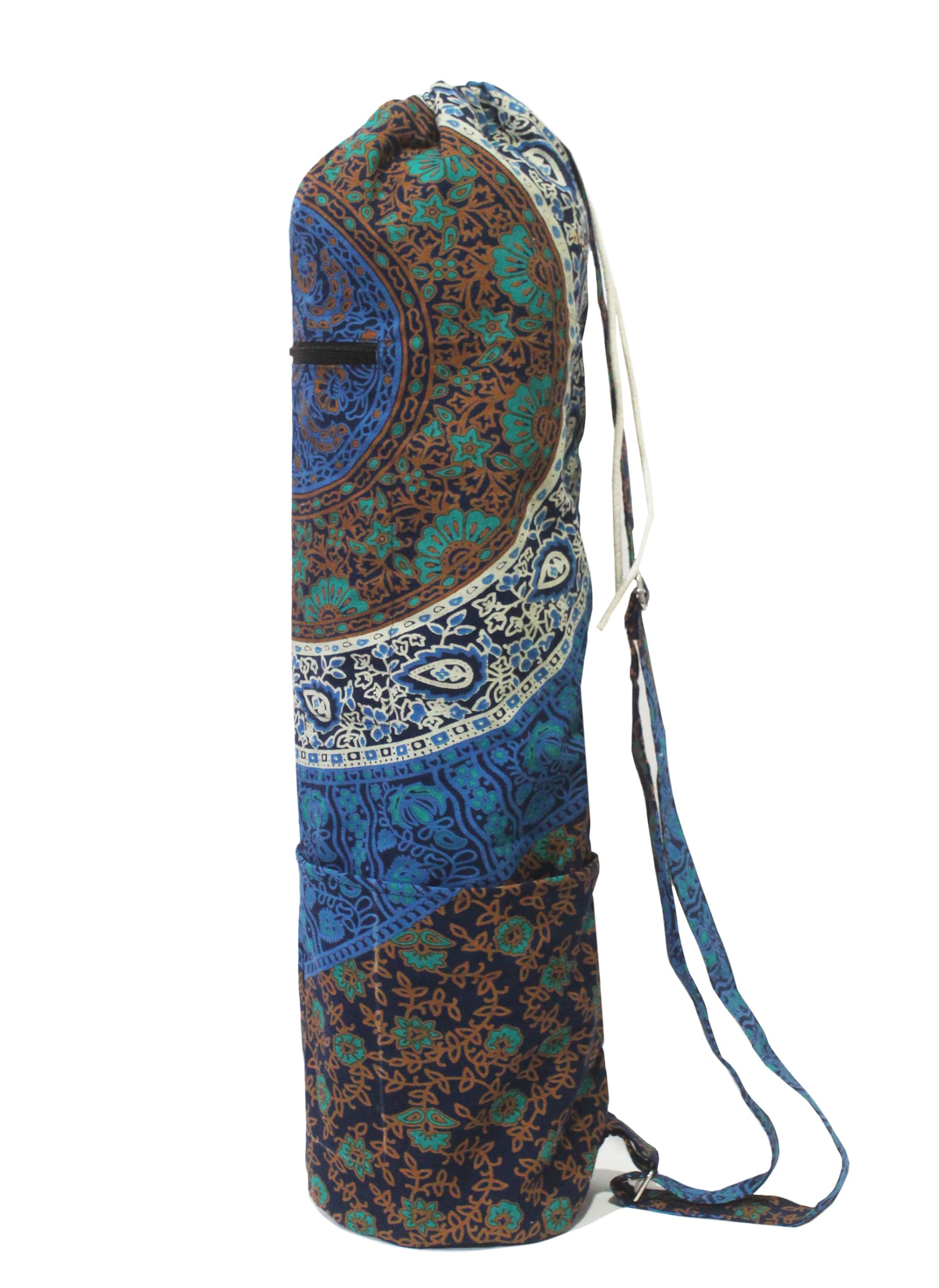 INDIAN CRAFT CASTLE ICC Yoga Mat Bag, Full-Zipper Yoga Mat Carrier with Adjustable Strap, Front & Exterior Phone Pocket, Stylish & Functional Fitness Mat Holder for Women & Men (Blue 6 kaam)