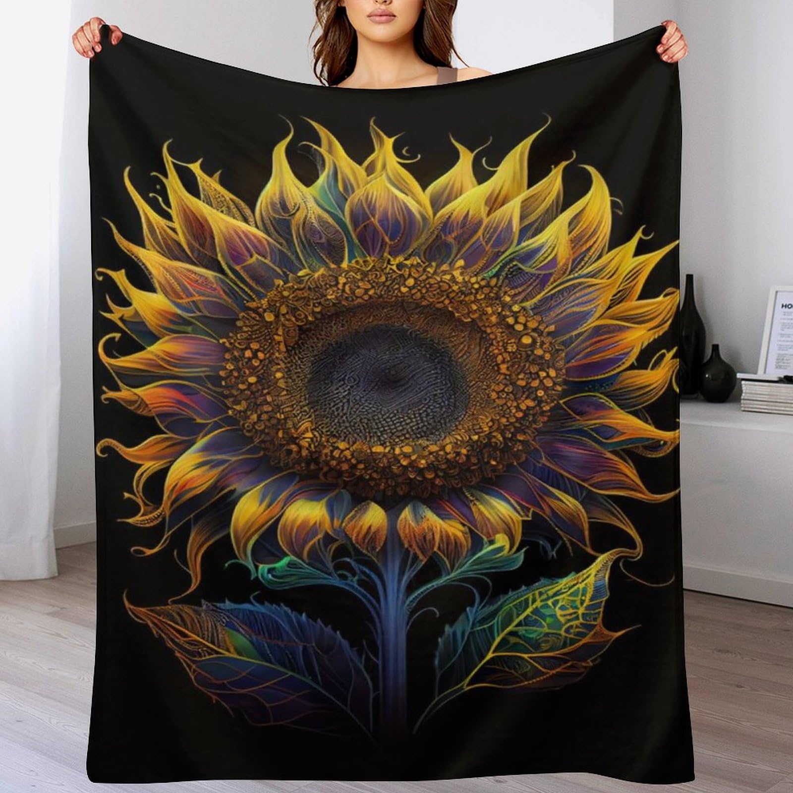 Couverture lit et canapé tournesol anti-frissons en flanelle douce