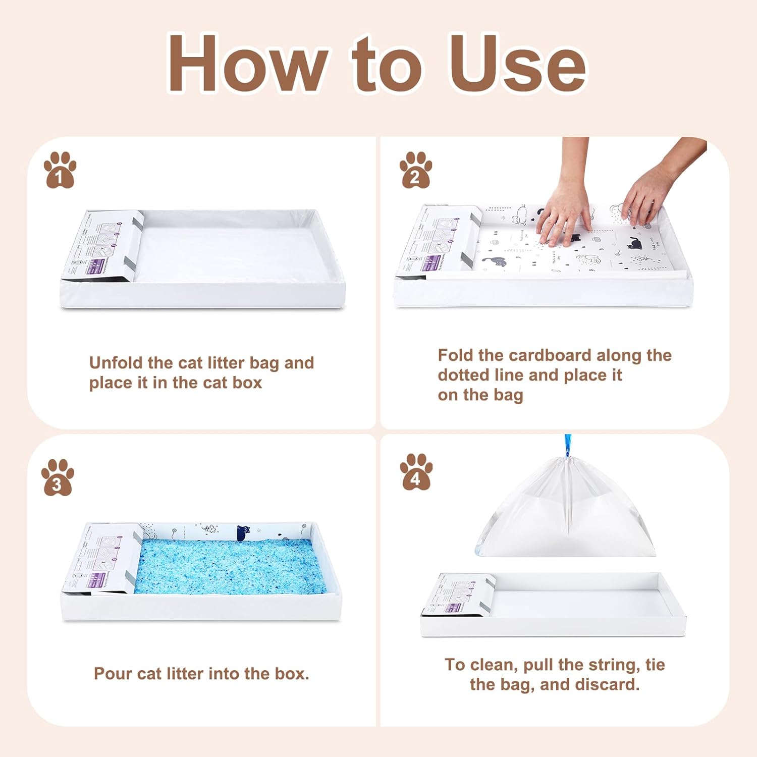 24 Pack Litter Box Liners Compatible with Safe Pets Scoopfree Cat Litter Box Tray Refill, Large Cat Waste Poop Bags with Anti-scratch Cardboard and Drawstring Heavy Tear-resistant- 37" x 16"