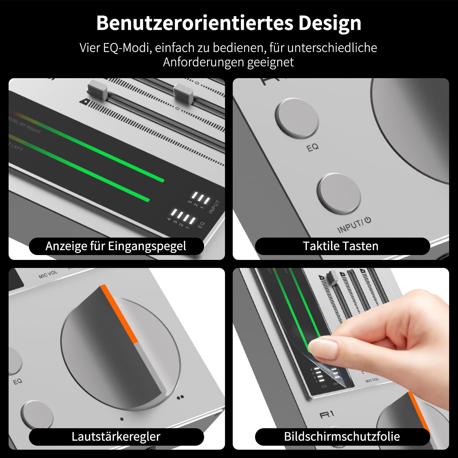SMSL R1 DAC Kopfhörer Verstärker, Desktop DAC Amp USB-C Digital-zu-Analog-Audio-Wandler für Gaming PC PS5, Mikrofon/USB/Optisch/Koaxial Eingang, 3,5mm/4,4mm/RCA Ausgang, EQ/Bass/Höhen Regler, Silber