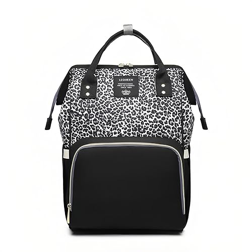 Miniatura 10 de Bolsa de pañales con estampado de leopardo, mochila multifunción para el cuidado del bebé, bolsa de viaje impermeable para mamá, color marrón Café