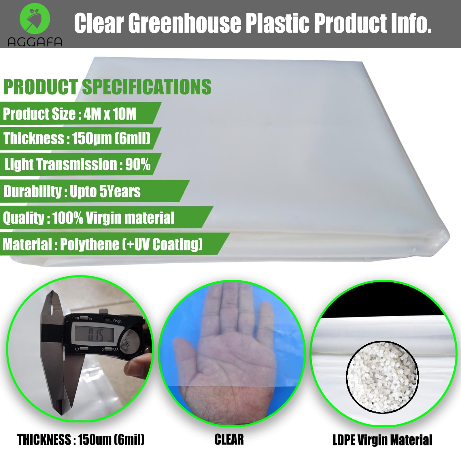 Plastique pour serre robuste 150 µm (6 mil) Film polyéthylène