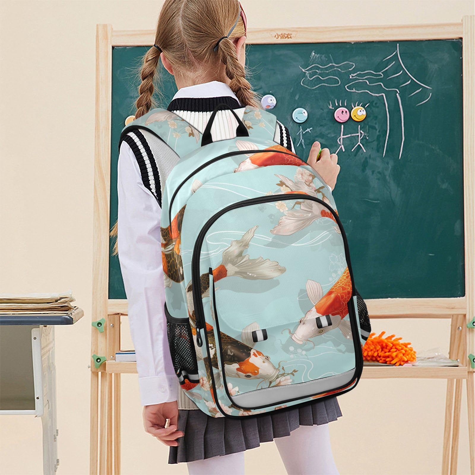 Pesce Koi Colorato Nuoto Zaino Scolastico per Studenti,Zainetti per Bambini e Ragazzi,Ideali per La Scuola Viaggi