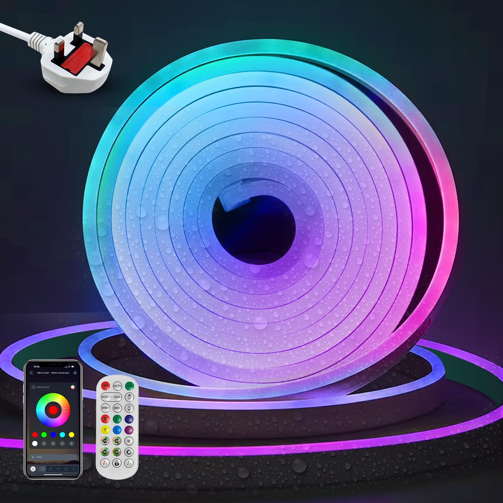 YOODI RGBIC Neon Rope Light 20M Outdoor Waterproof IP65 240V LED Strip Light with App/Remote Control Music Sync Colour Changing Cuttable Flexible LED Light Strips for Bedroom Home Decor Garden — image 1