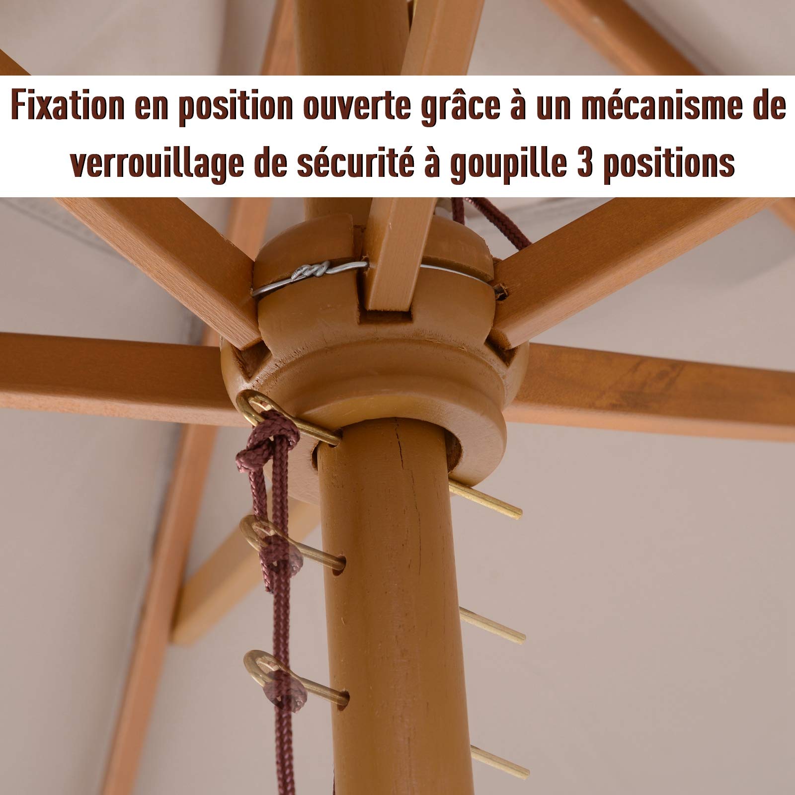Outsunny Parasol Droit Jardin 3m En Bois De Bambou - Grand Parasol Rond Extérieur Ø3,25m Pour Terrasse Et Balcon