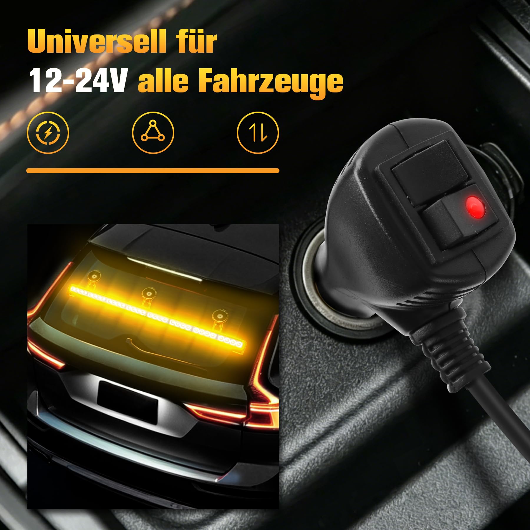 90cm Lichtleiste Stroboskop – 32 LEDs mit hoher Intensität, Warnung, Auto-Blinker, Notfall, Schneepflug, Lichtleiste (Bernstein)