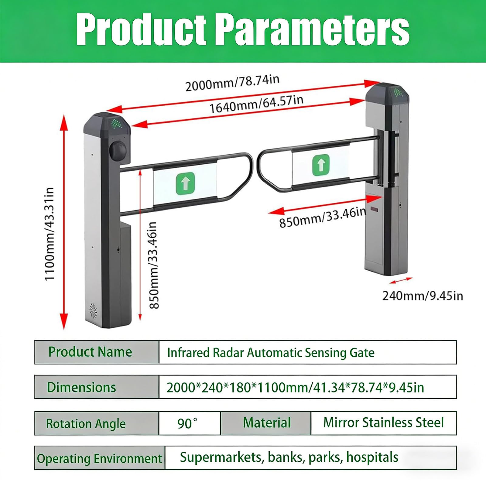Puerta batiente automática con Radar infrarrojo para supermercados, sensibilidad Ajustable, Luces de Estado de 3 Colores e indicaciones de Voz. Titanium-platedversion