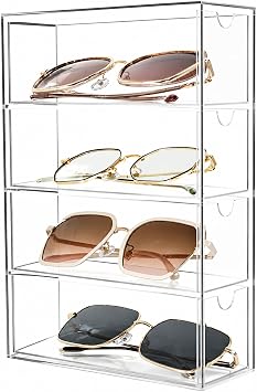Fordonral Clear Plastic Organizer, Transparent Glasses Holder Storage Drawers, Sunglass Case Glasses Display Stand, Acrylic Organizers for Organizing Eyeglass, Hair Ties, Accessories