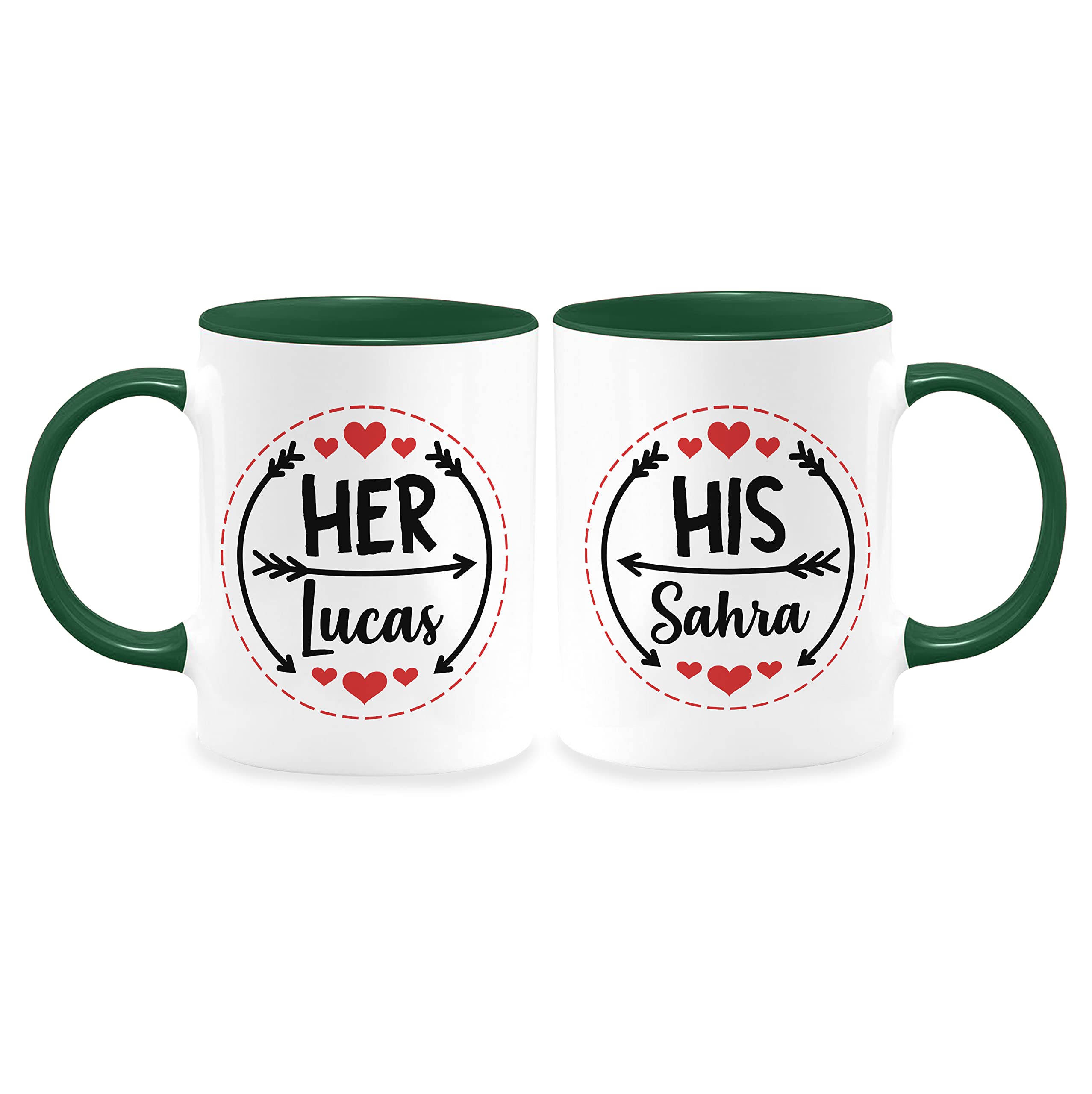 Set Of 2 Custom Couple Mug His Her Wedding Anniversary Engagement Valentines Day Couple 11 oz Green