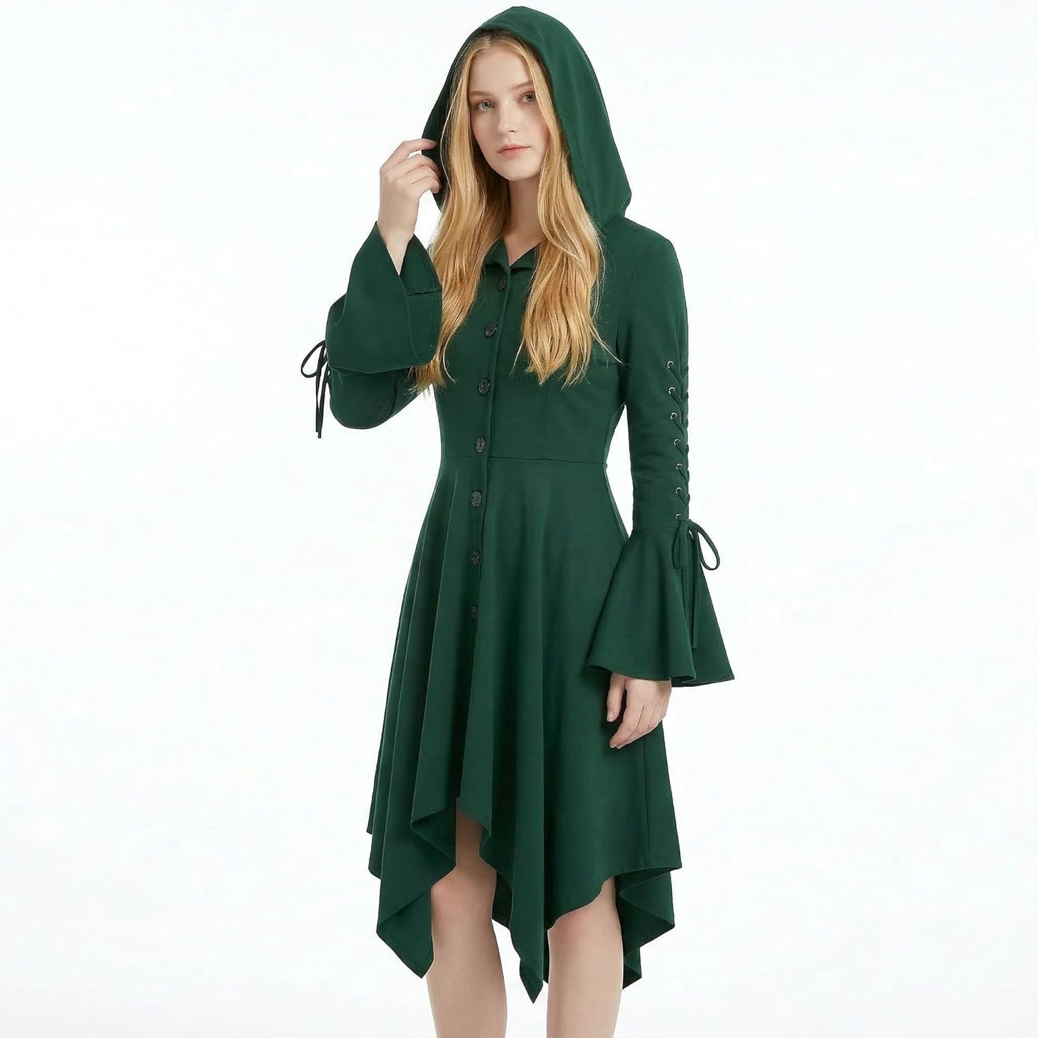 FEOYA Gothic Dress Sexy Warm Halloween Costumes for Women Steampunk Gothic Costume Hooded Medieval Renaissance Dress