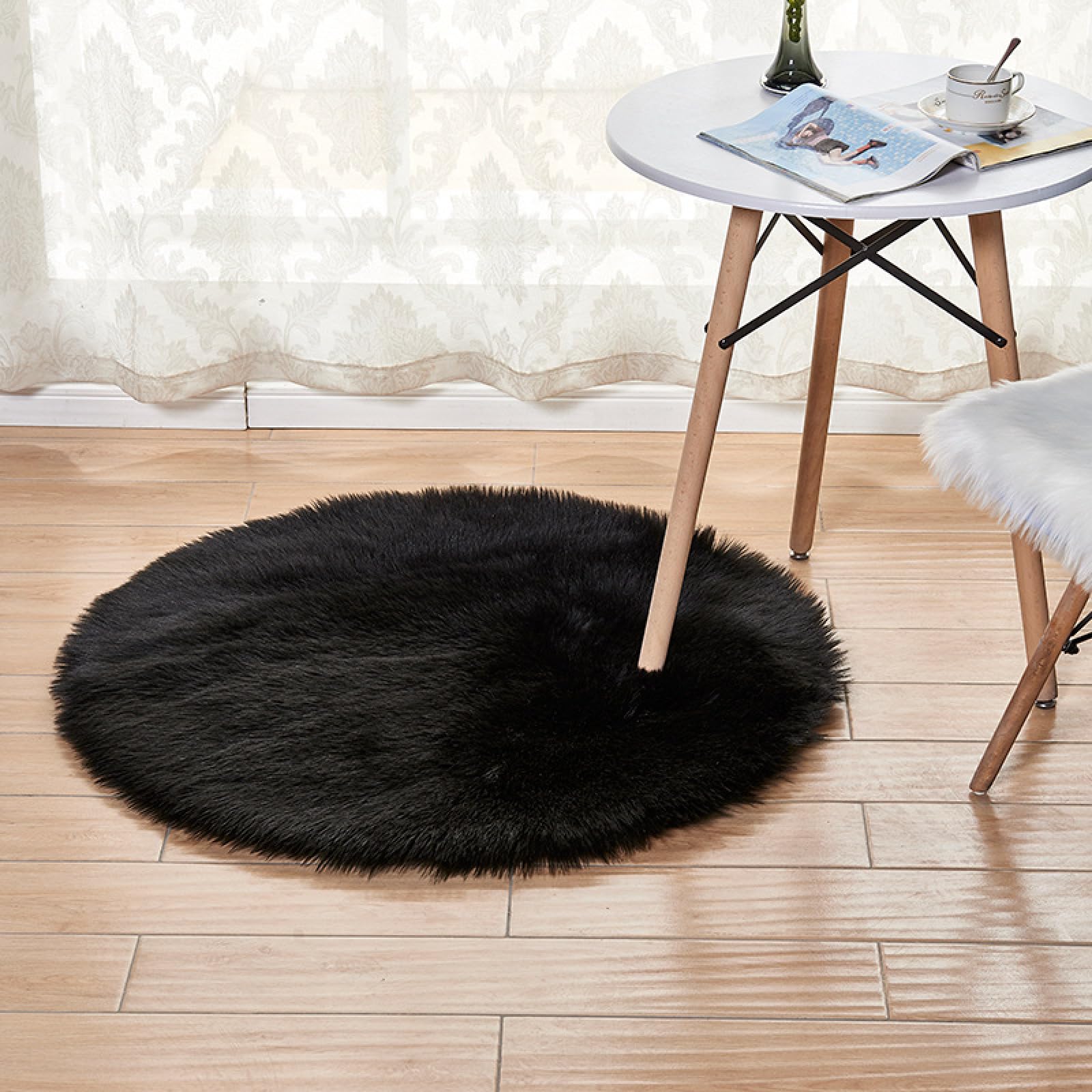 Tapis rond rouge en fausse fourrure lavable pour chambre 180 cm