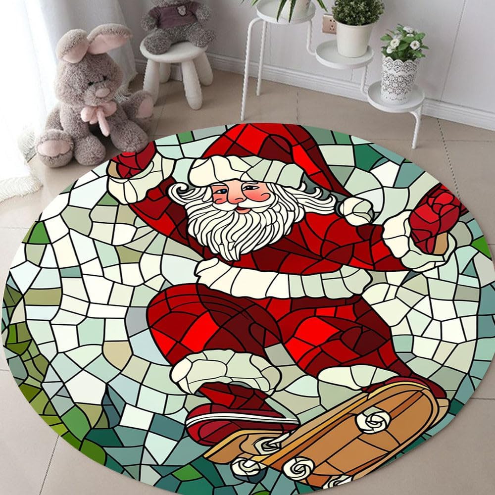 Custom Skater Santa Claus Round Area Round Rug, Skater
