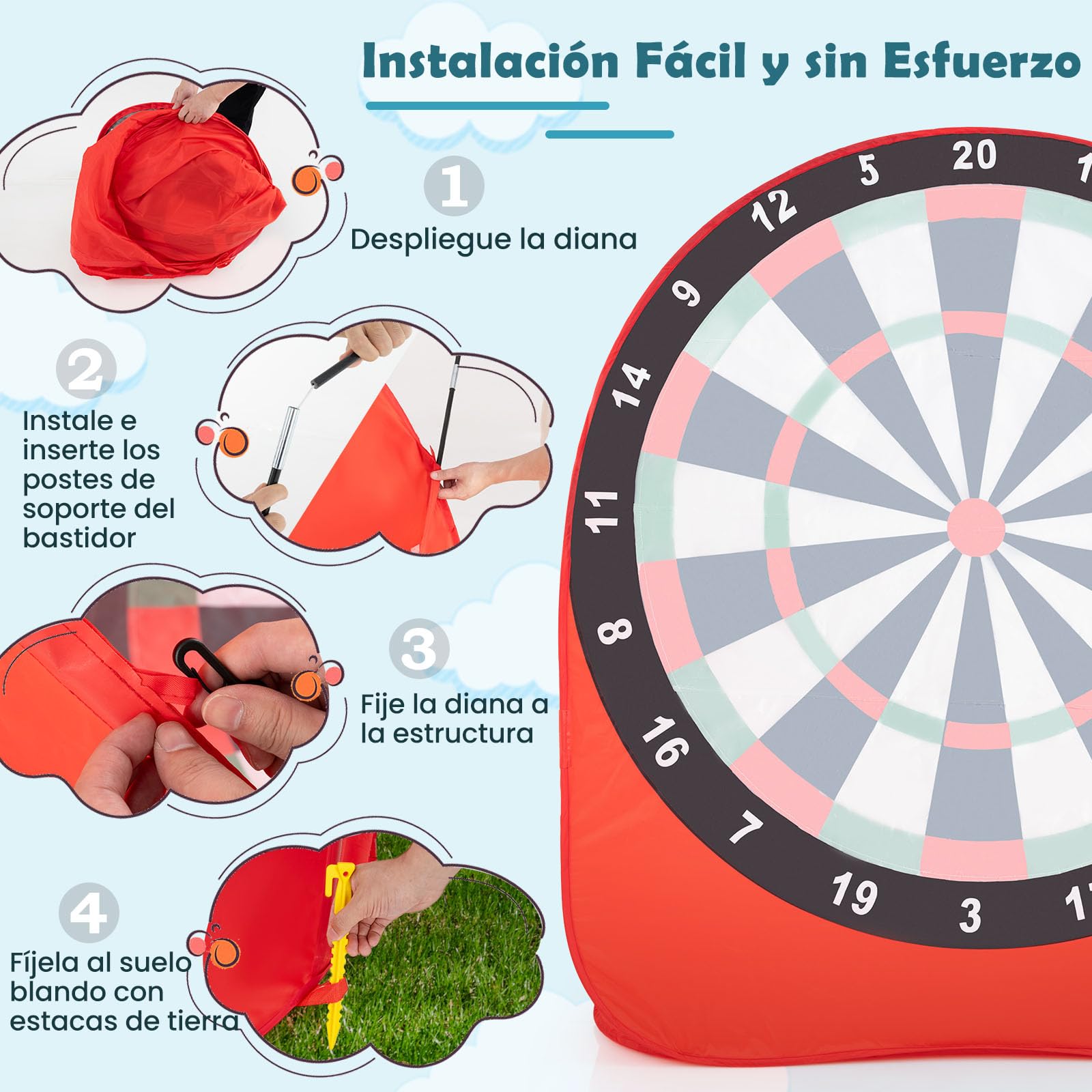 COSTWAY Diana Dardos Gran Board para Niños, Plegable y Portátil con 4 Pelotas de Pateo, Bolsa de Transporte, Tablero de Dardos de Fútbol para Jardín, Césped
