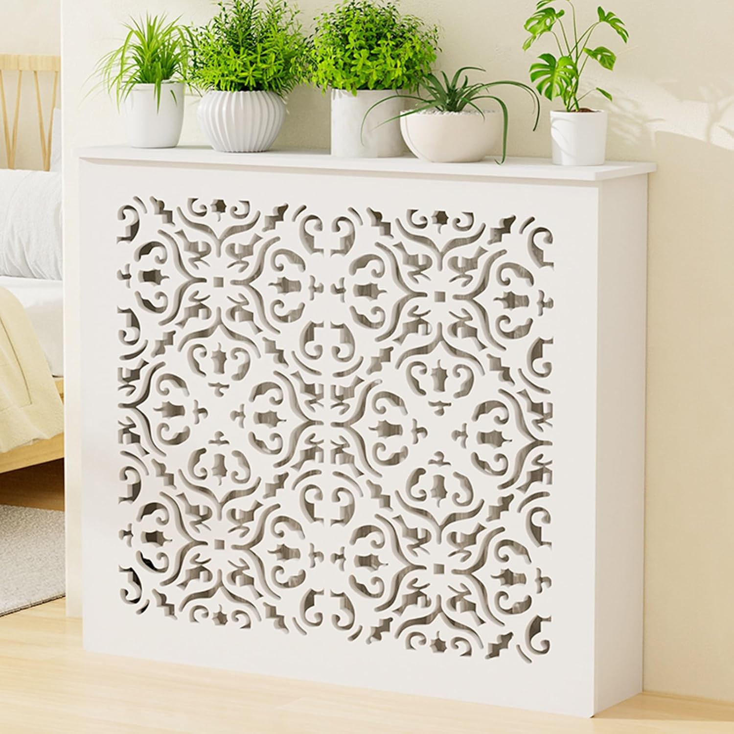 White Modern Radiator Cover Cabinet Fits Most Large Size Radiators, Home Radiator Covers for Living Room Decorative Cabinet, Easy Installation, 4-Sided Protection(60x80x20cm/24x32x8in)
