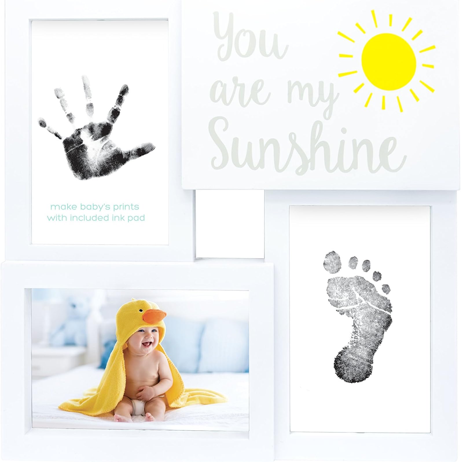 You are My Sunshine Baby Prints Collage Keepsake Frame with Included Ink Pad, Newborn Handprint and Footprint Maker, Baby Pictures, Nursery Decor