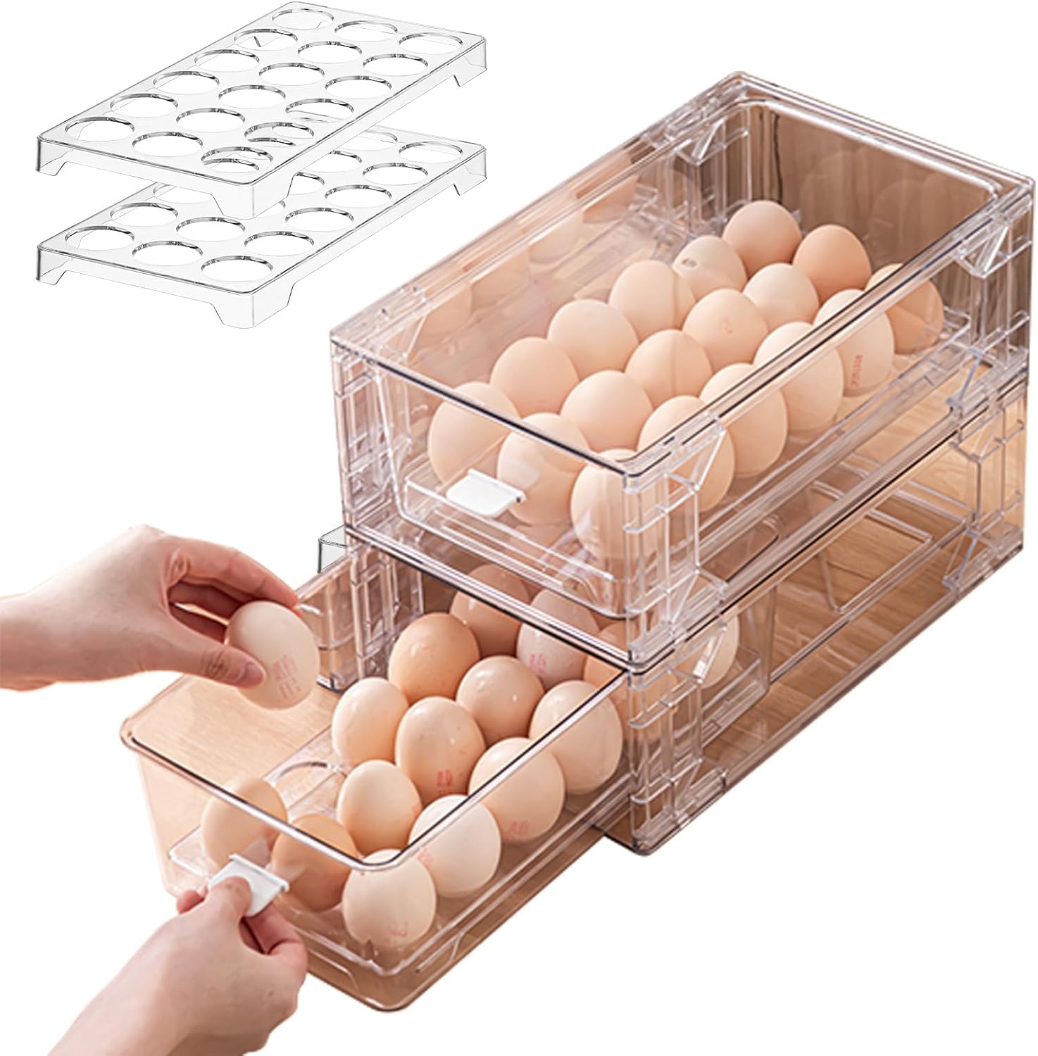 Home Egg Container for Refrigerator Stackable Egg Holder with Lid and Handle,36 Egg Tray，Clear Plastic Egg Storage Organizer for Kitchen, Pantry, Fridge, Space Saving, Pack of 2