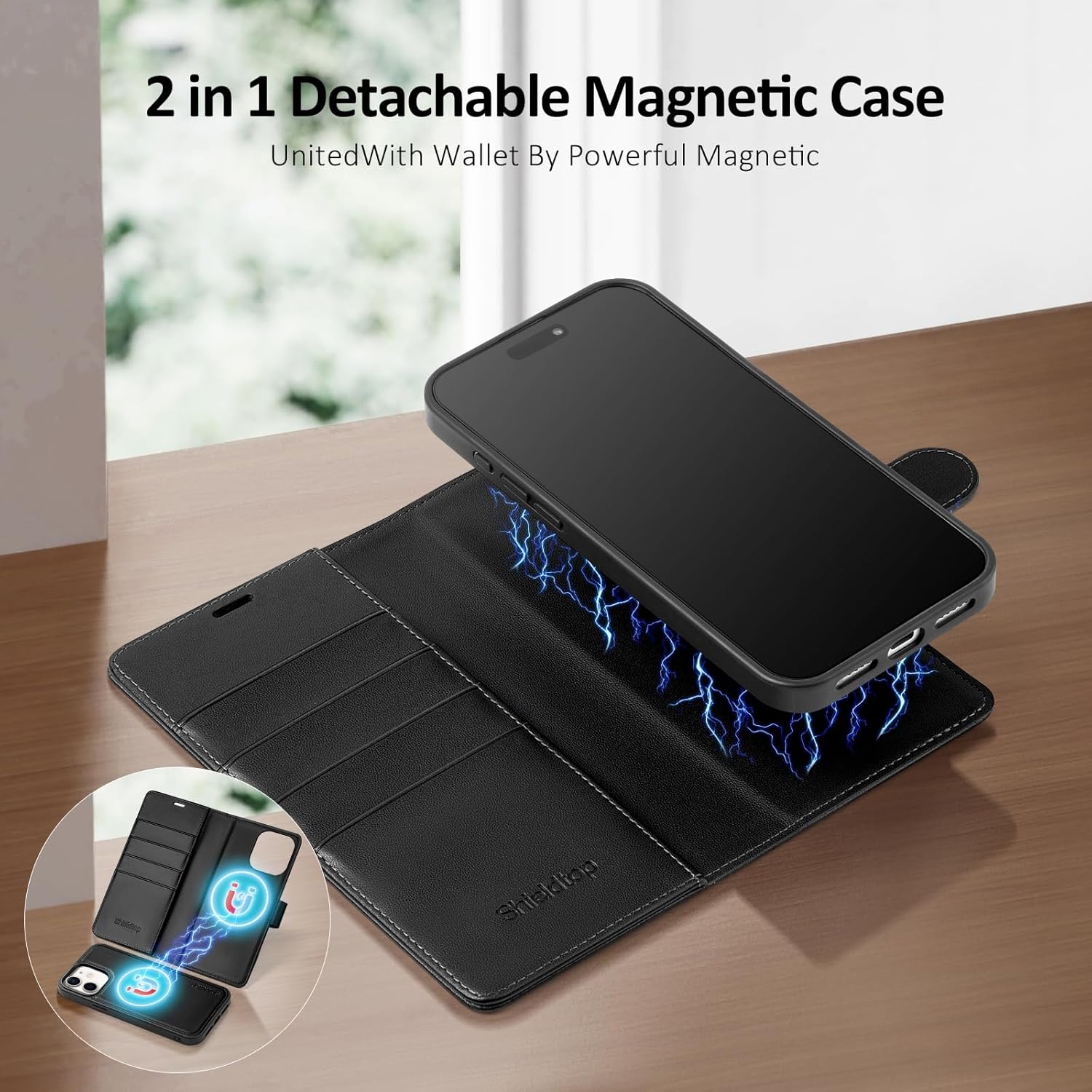 Compatible Magsafe Magnetic 2 in 1 Detachable iPhone 11 Wallet Case with Card Holder Credit Card Slots Men Women,PU Leather RFID Blocking Flip Kickstand for Apple 11 6.1",Black - Image 4